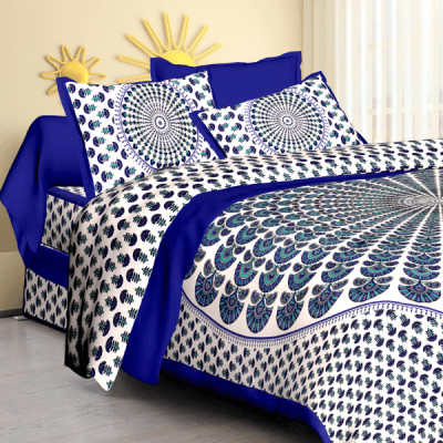 Jaipur sanganeri Kingsize cotton bedsheet with 2 Pillow cover